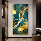 Modern Golden Koi Fish & Lotus Premium Acrylic Vertical Wall Art