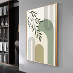 Green Leaf Against Geomatric Shape Premium Acrylic Vertical Wall Art