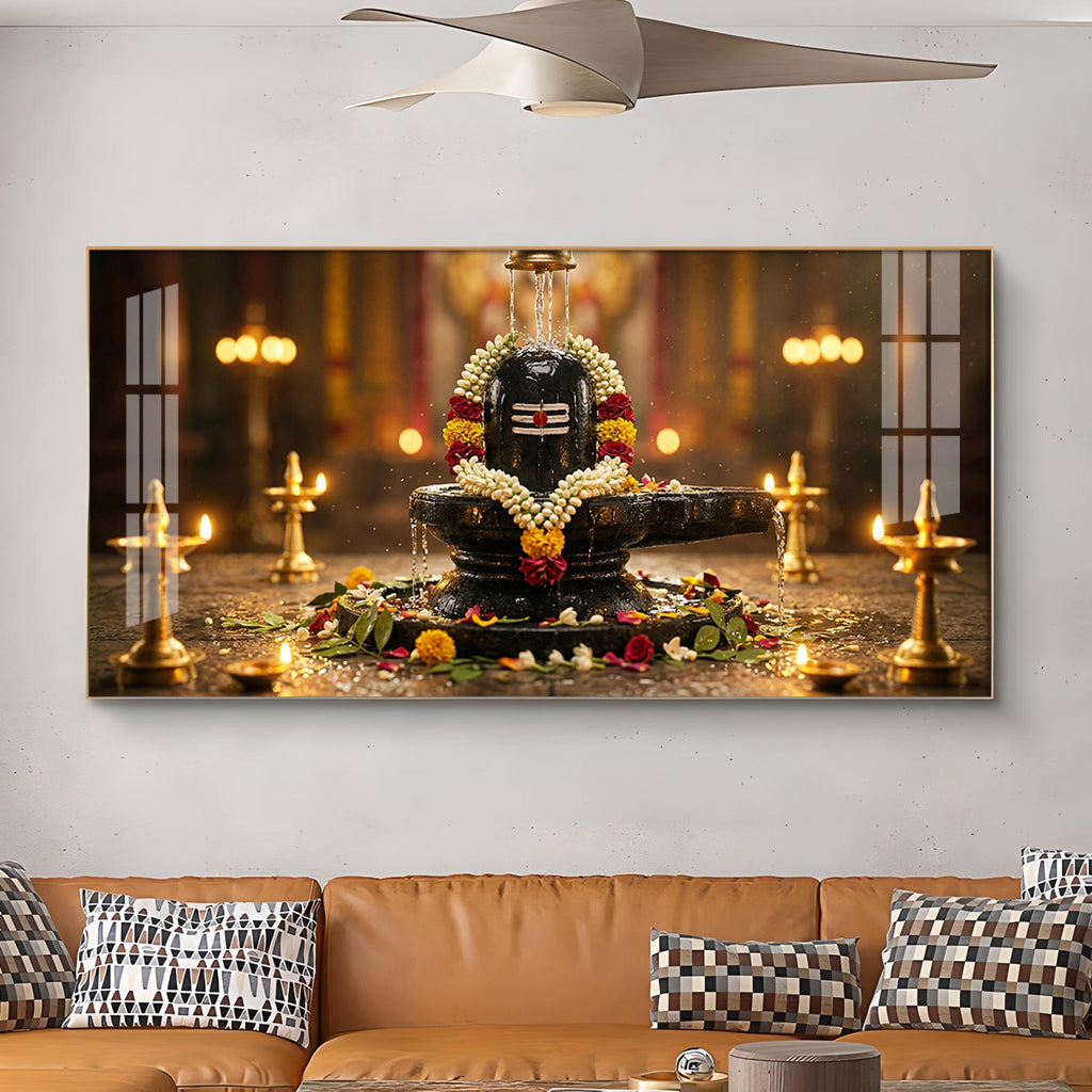 Shivling Eternal Devotion Glass Finish Horizontal Wall Art