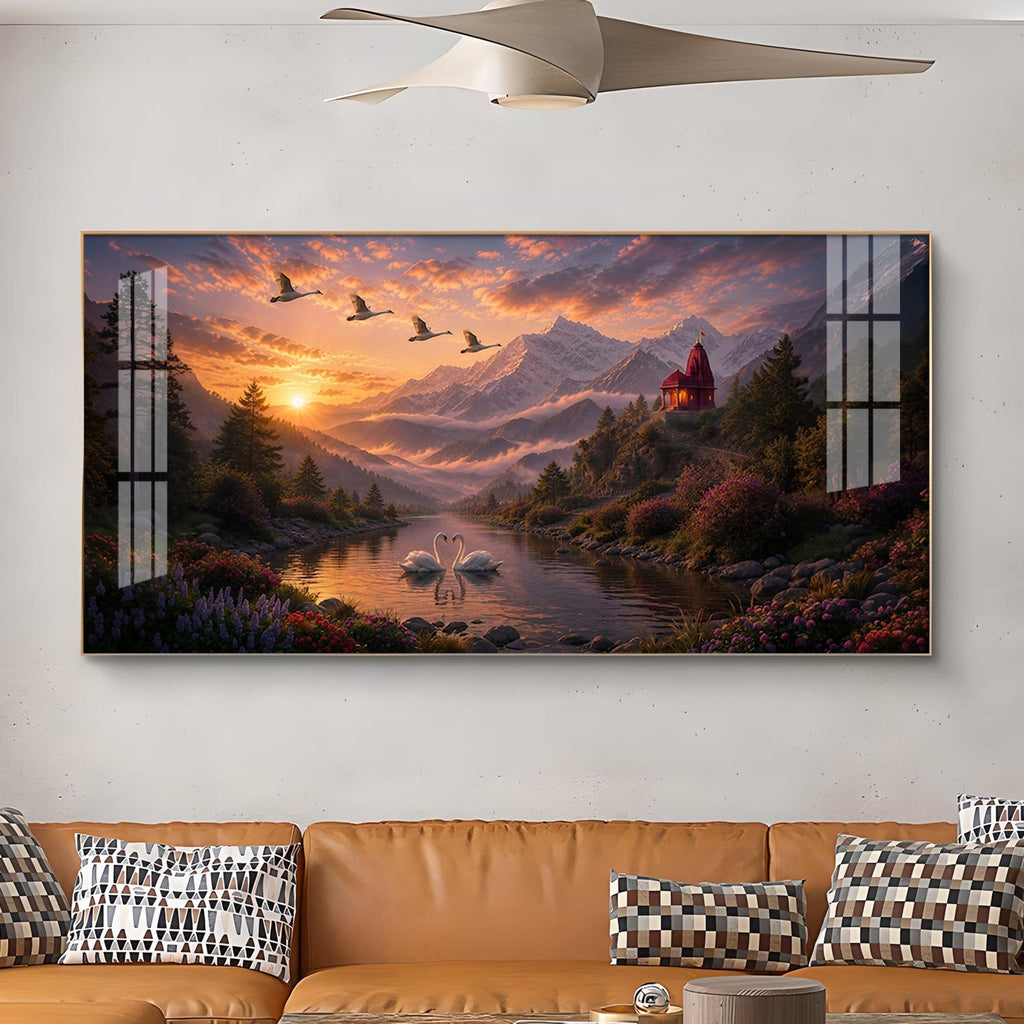 Vibrant Sunrise Glass Finish Horizontal Wall Art