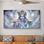 Lord Krishna Eternal Devotion Glass Finish Horizontal Wall Art