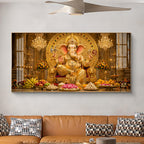 Lord Ganpati Bappa Glass Finish Horizontal Wall Art