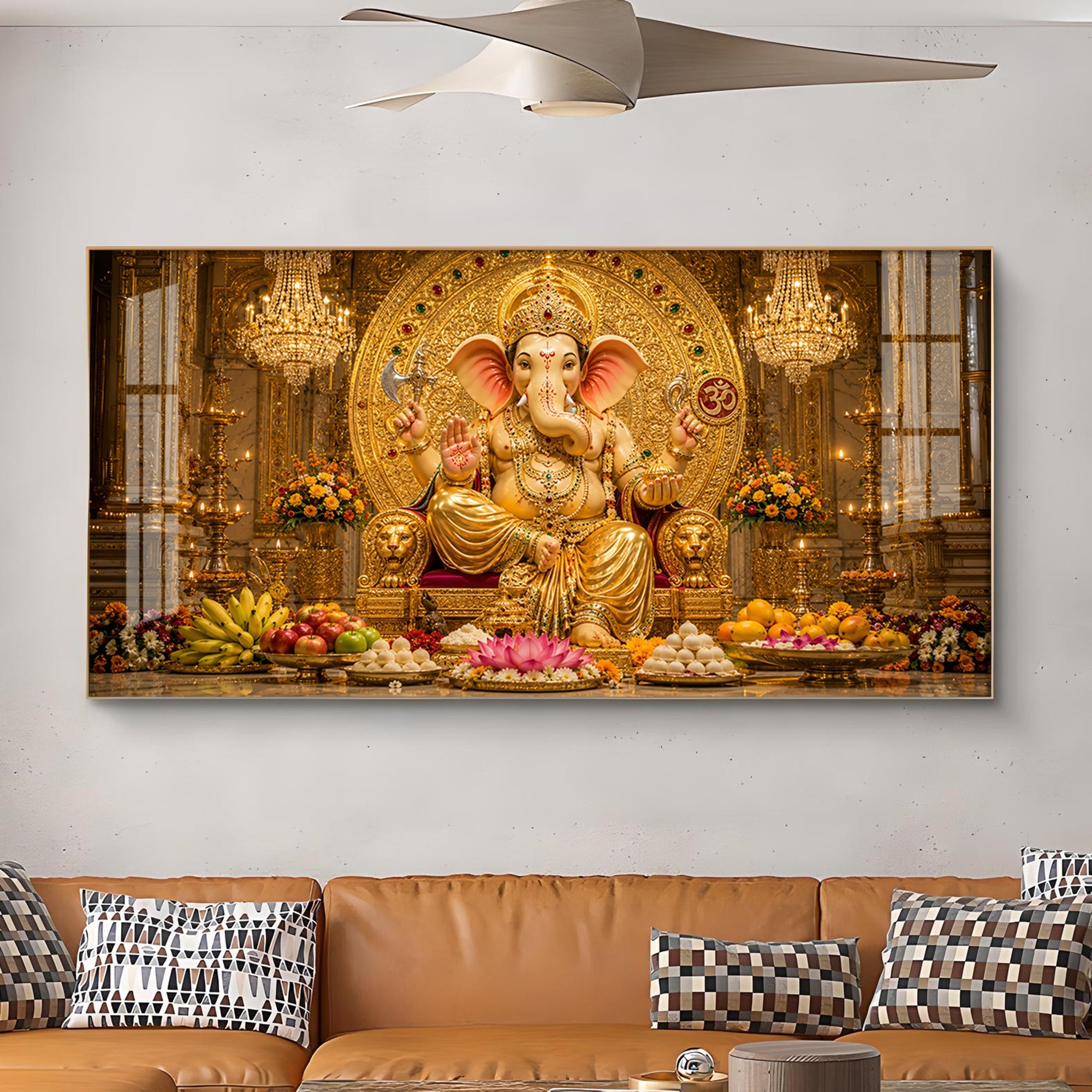 Lord Ganpati Bappa Glass Finish Horizontal Wall Art