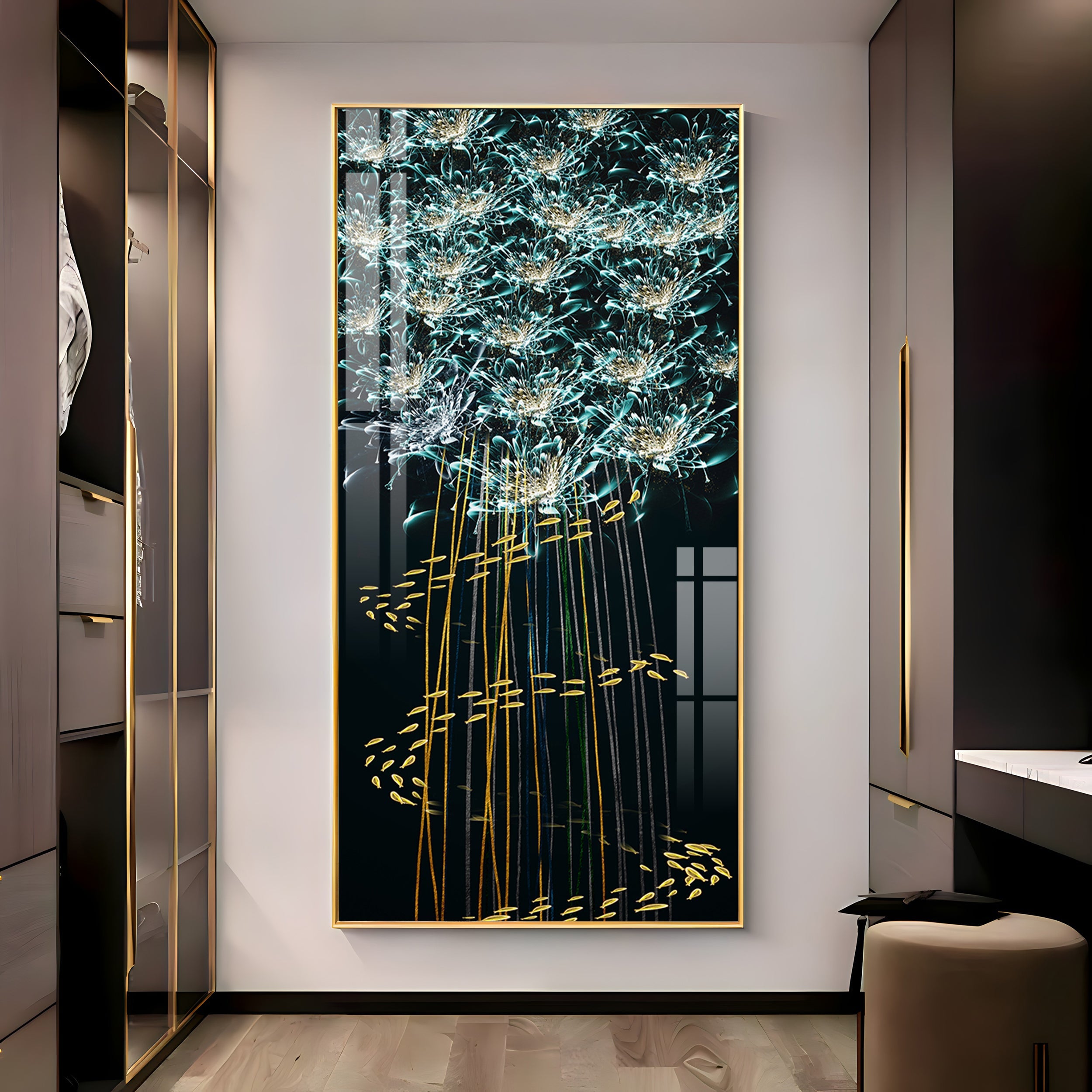 Fishes With Flowers Premium Acrylic Vertical Wall Art