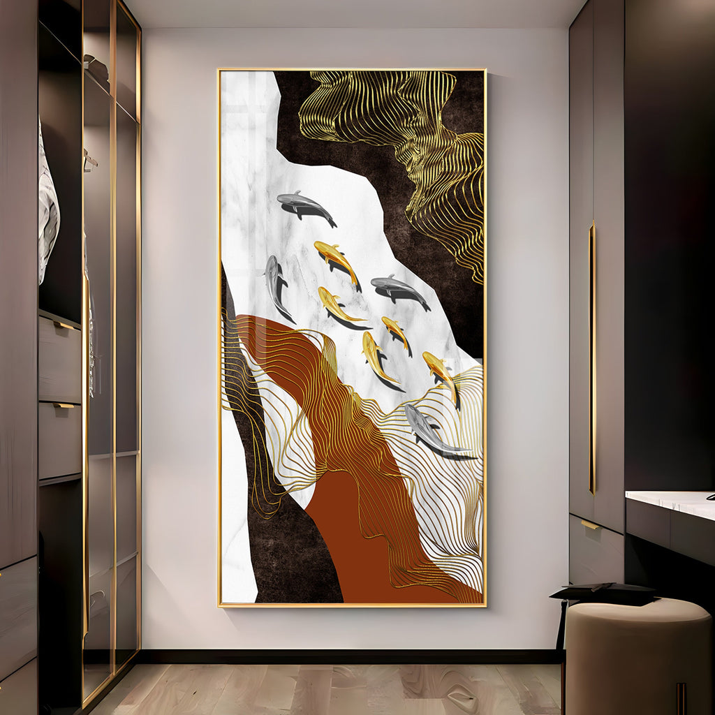 Golden Fish Elegance Premium Acrylic Vertical Wall Art