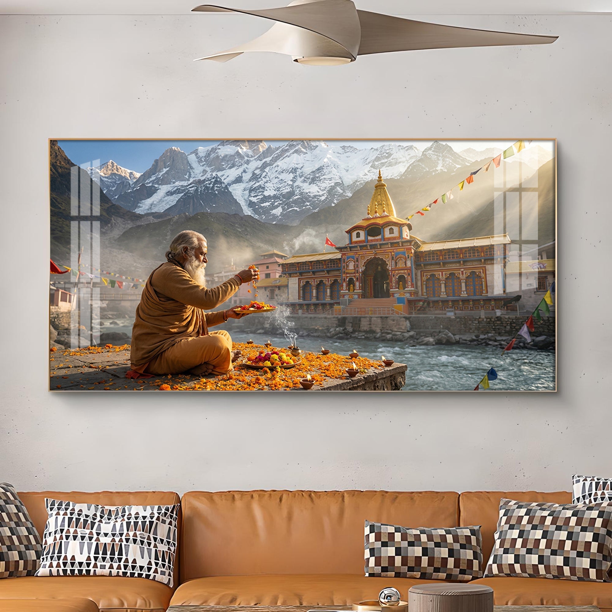 Divine Badrinath Dham Glass Finish Horizontal Wall Art
