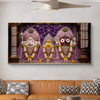 Hindu Deities Lord Jagannath, Subhadra & Balabhadra Glass Finish Horizontal Wall Art