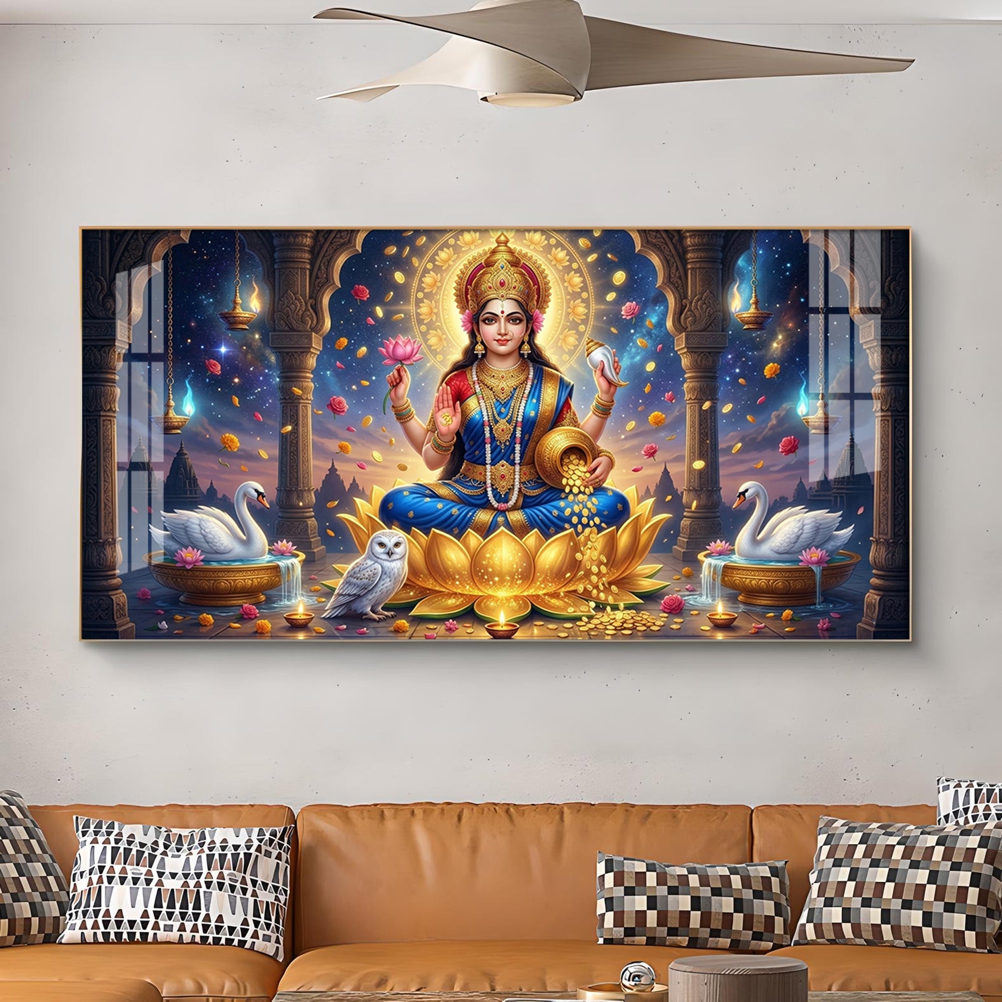 Maa Laxmi Glass Finish Horizontal Wall Art