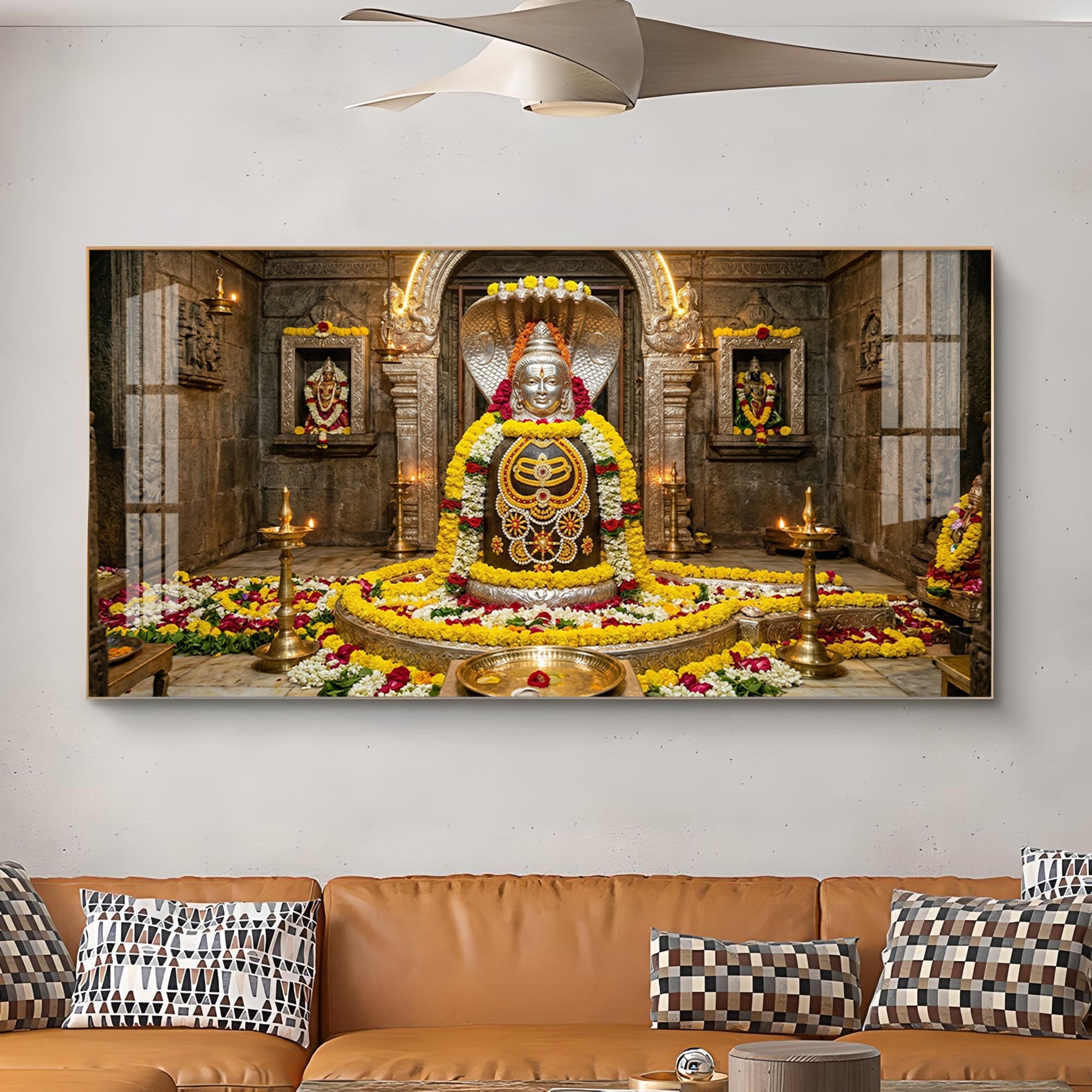 Mallikarjuna Jyotirlinga Glass Finish Horizontal Wall Art