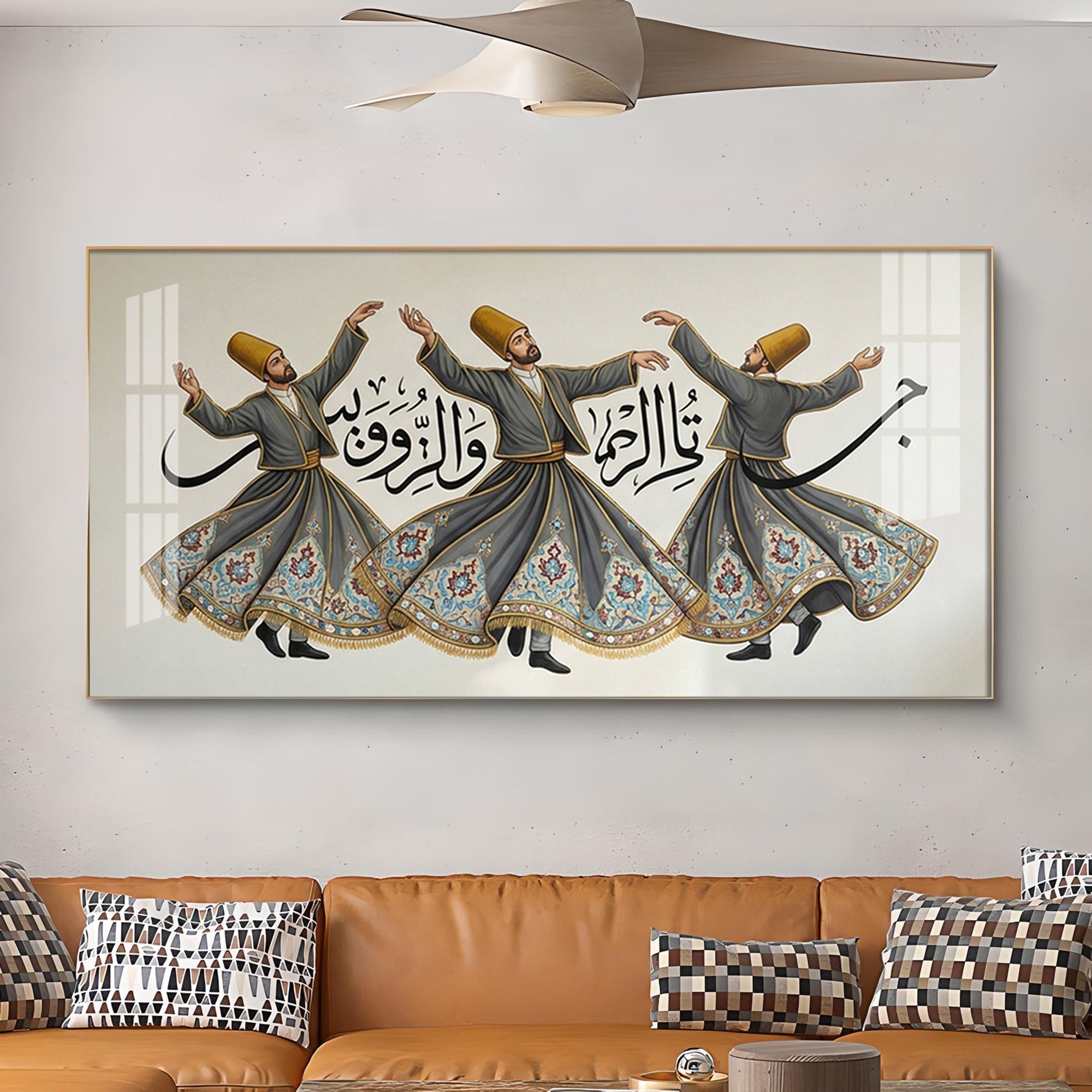 Sufi Whirling Dervishes Dance Glass Finish Horizontal Wall Art