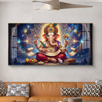 Lord Ganesha Glass Finish Horizontal Wall Art