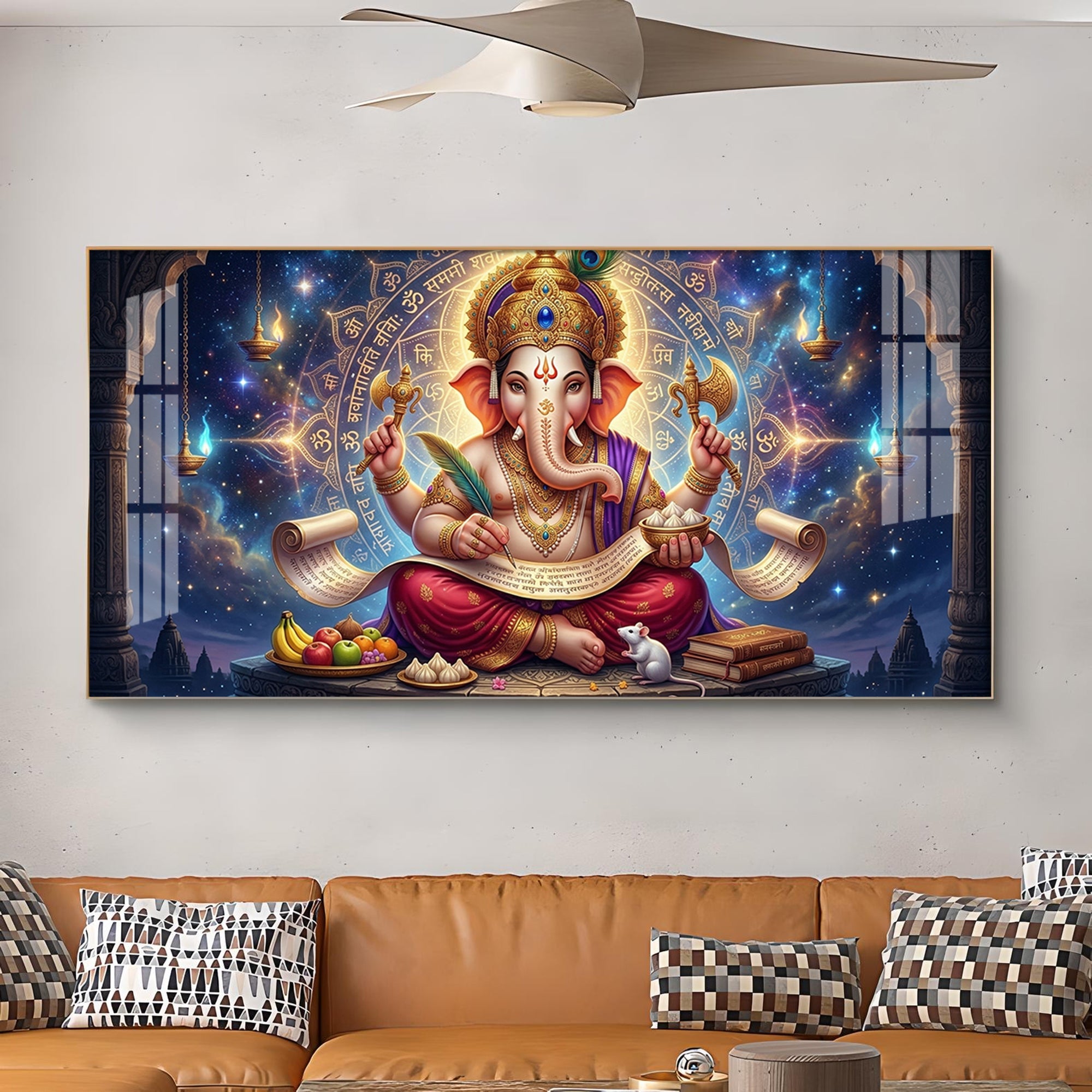 Lord Ganesha Glass Finish Horizontal Wall Art