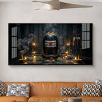 Mahadev Shivling Divine Aura Glass Finish Horizontal Wall Art