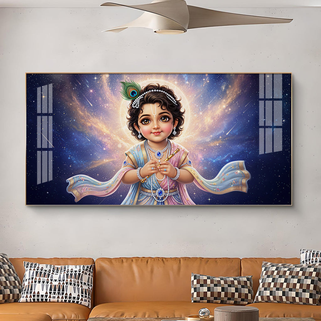 Little Krishna Glass Finish Horizontal Wall Art