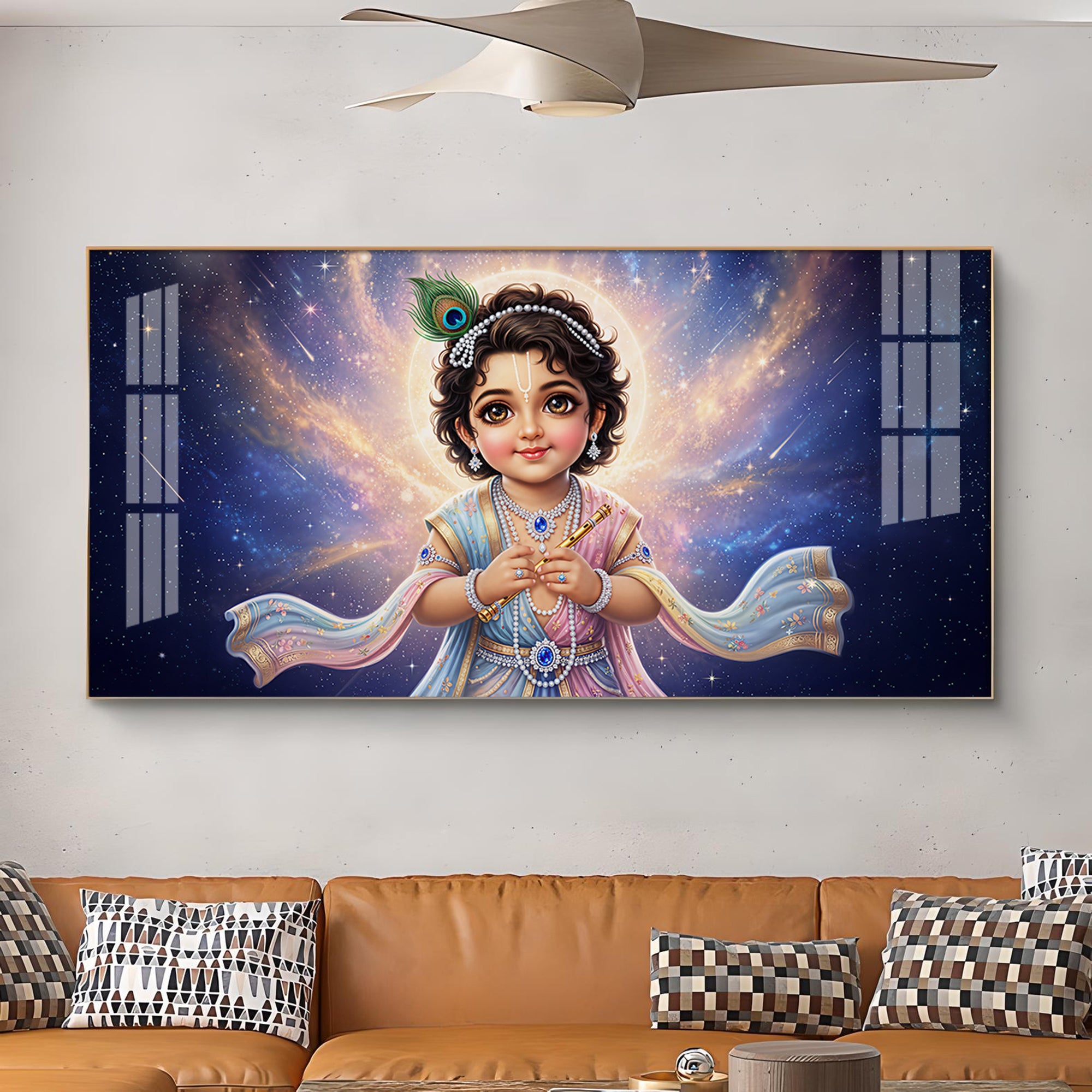 Little Krishna Glass Finish Horizontal Wall Art