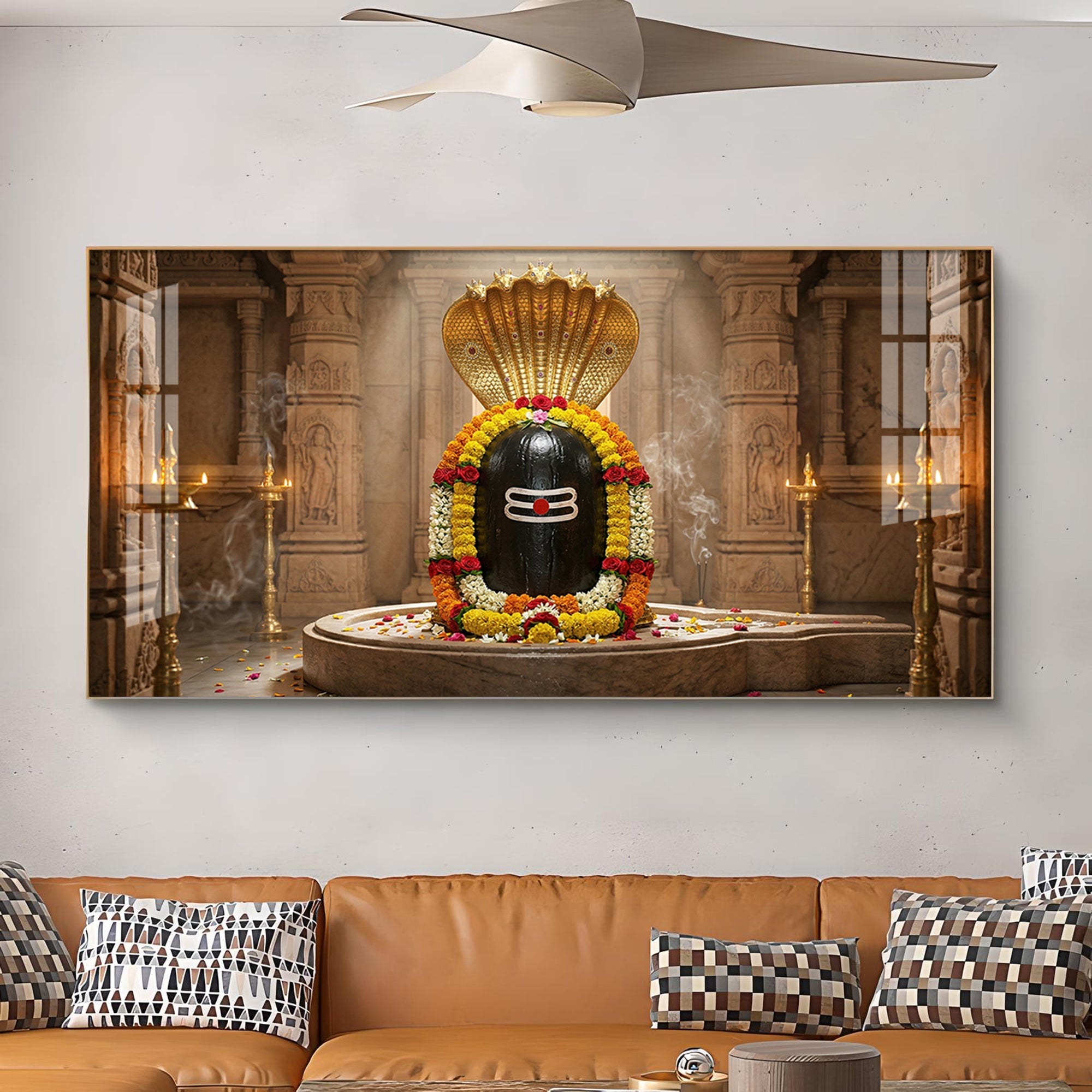 Mahadev Shambhu Glass Finish Horizontal Wall Art