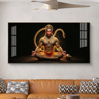 Lord Hanuman In Meditating Pose Glass Finish Horizontal Wall Art