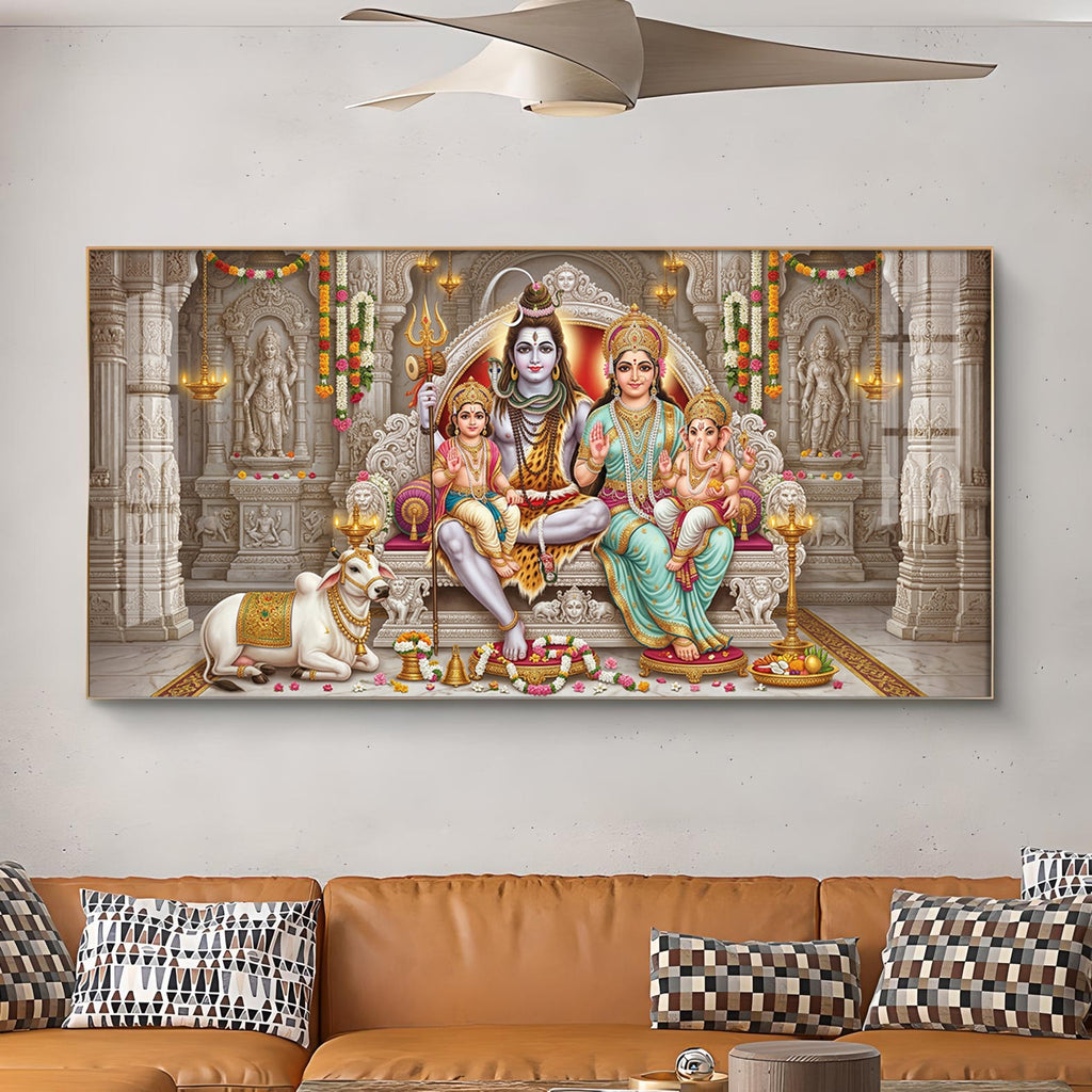 Shiv Parivar Glass Finish Horizontal Wall Art