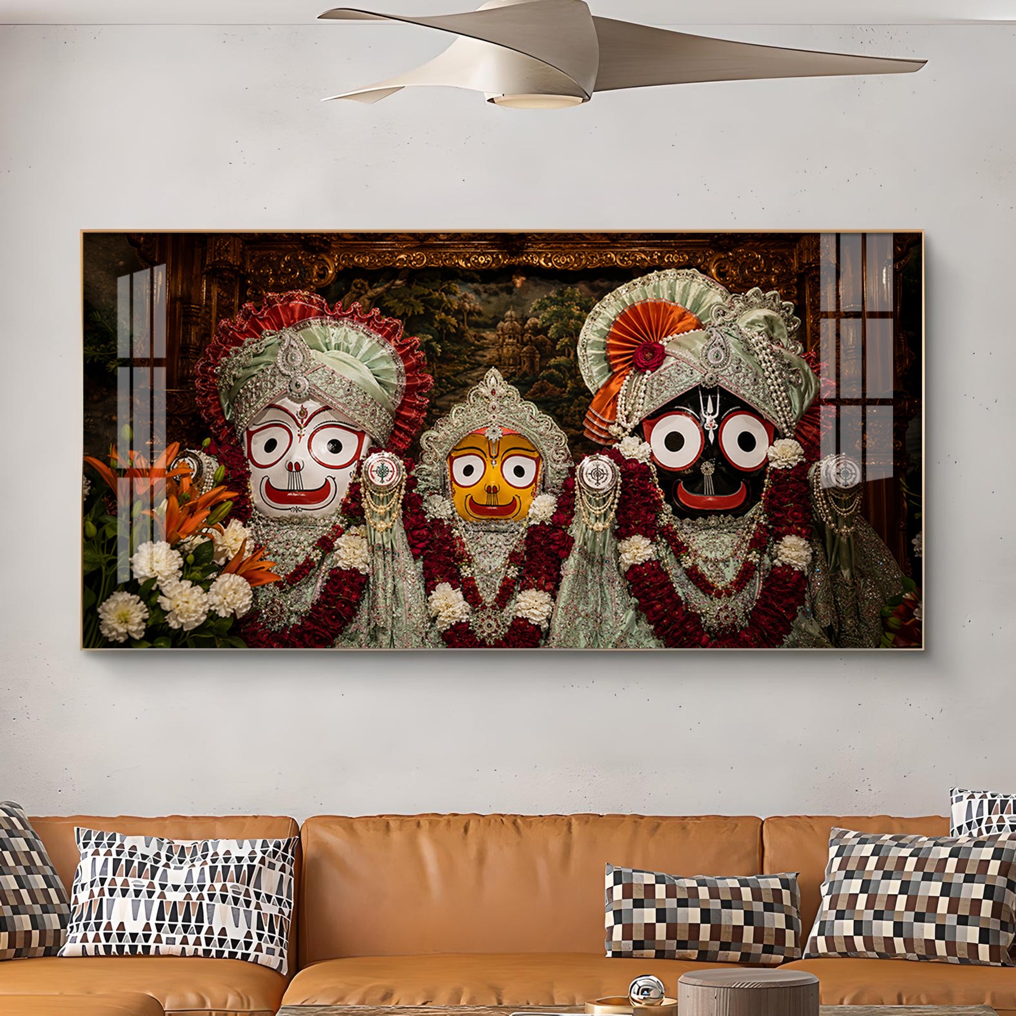 Lord Jagannath, Balabhadra & Subhadra Glass Finish Horizontal Wall Art
