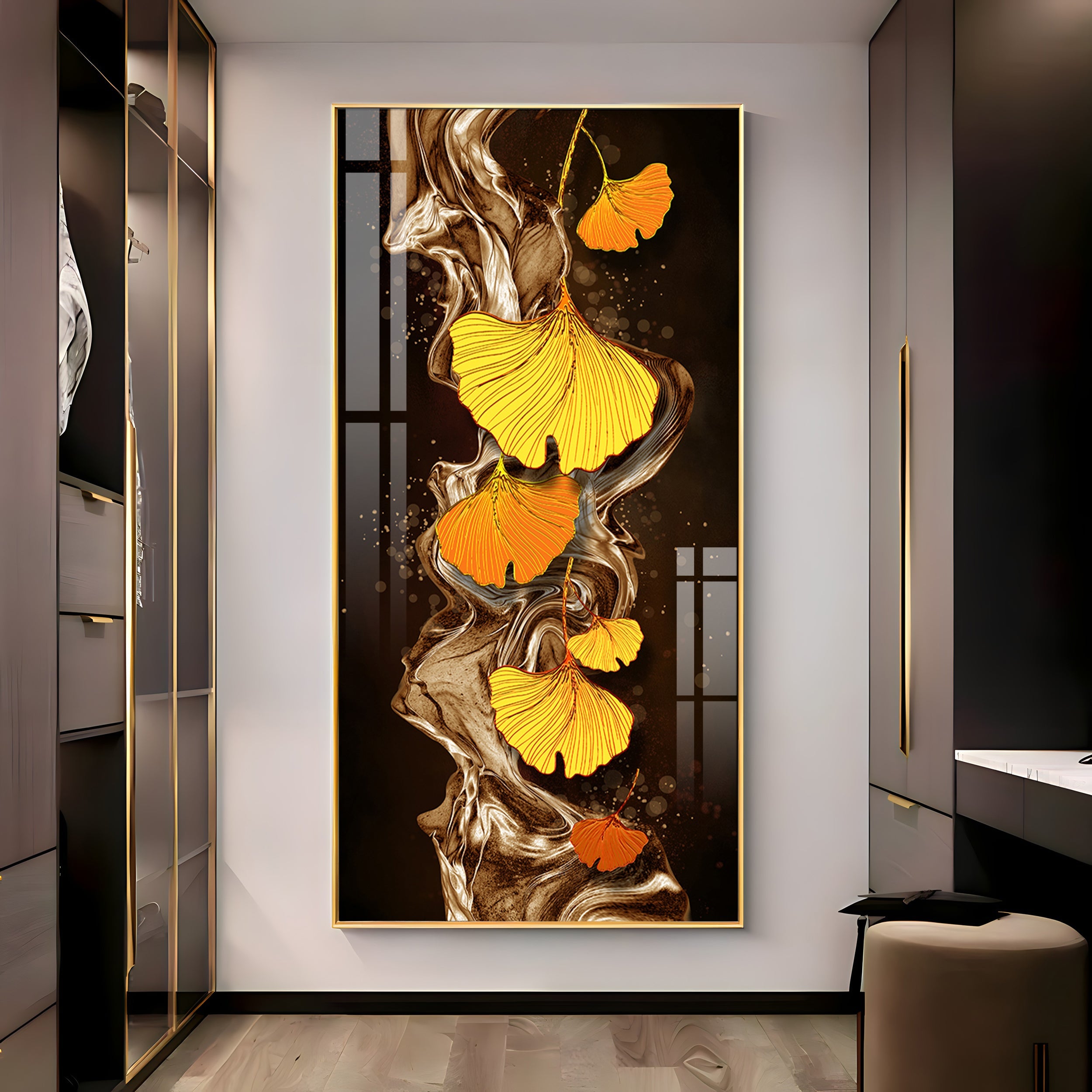 Glittering Ginkgo Premium Acrylic Vertical Wall Art
