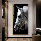 White Horse With Black Background Premium Acrylic Vertical Wall Art