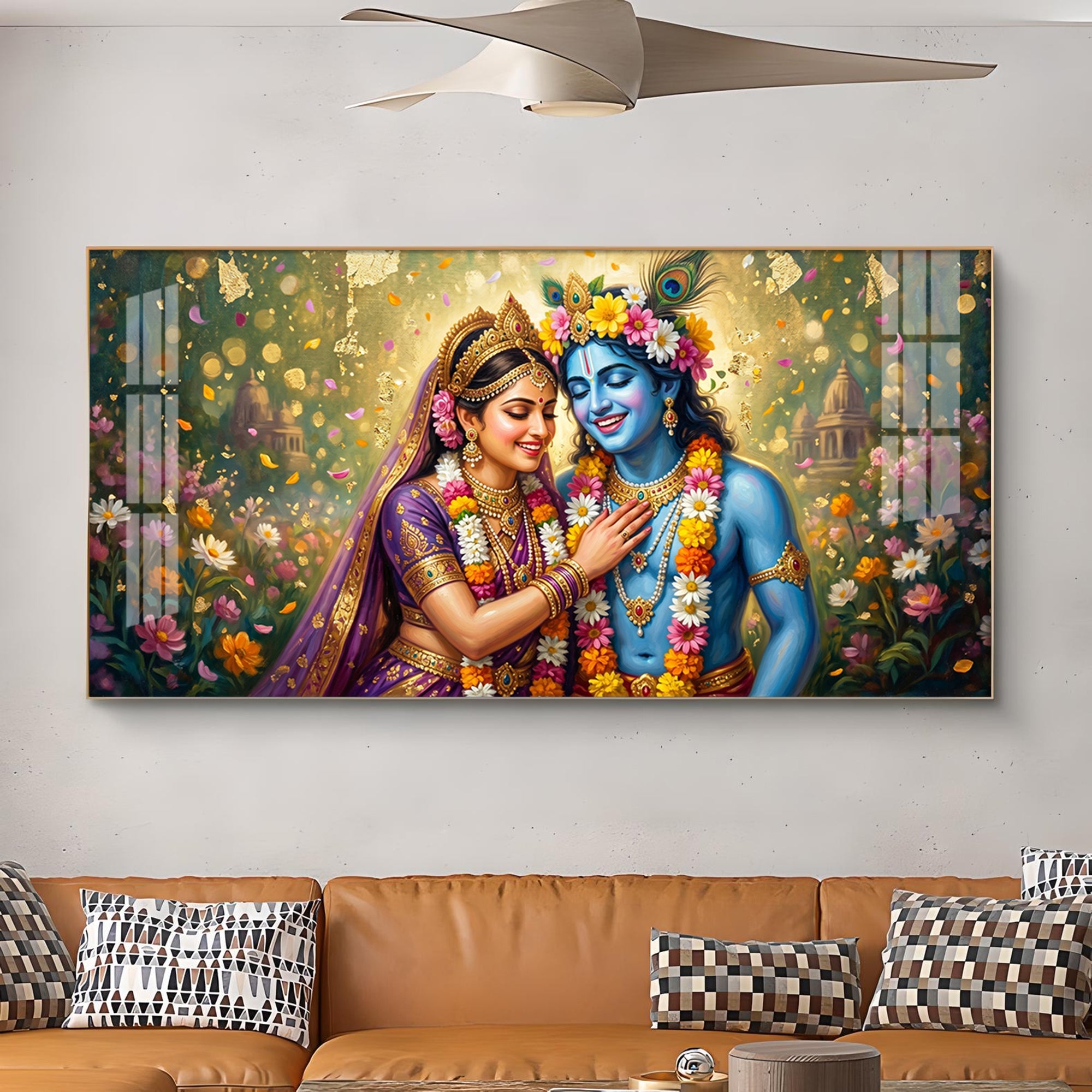 Radha Krishna Eternal Love & Devotion Glass Finish Horizontal Wall Art