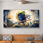 Lord Krishna With Yantra Glass Finish Horizontal Wall Art