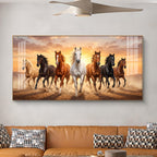 Seven Running Horse Vastu Glass Finish Horizontal Wall Art