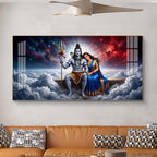 Depicts Lord Shiva & Goddess Parvati Glass Finish Horizontal Wall Art