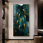 Golden Koi Fishes in Greenery Premium Acrylic Vertical Wall Art