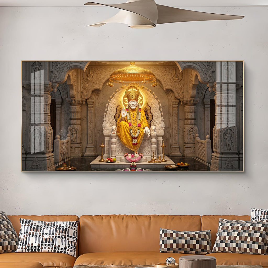 Divine Sai Baba Glass Finish Horizontal Wall Art