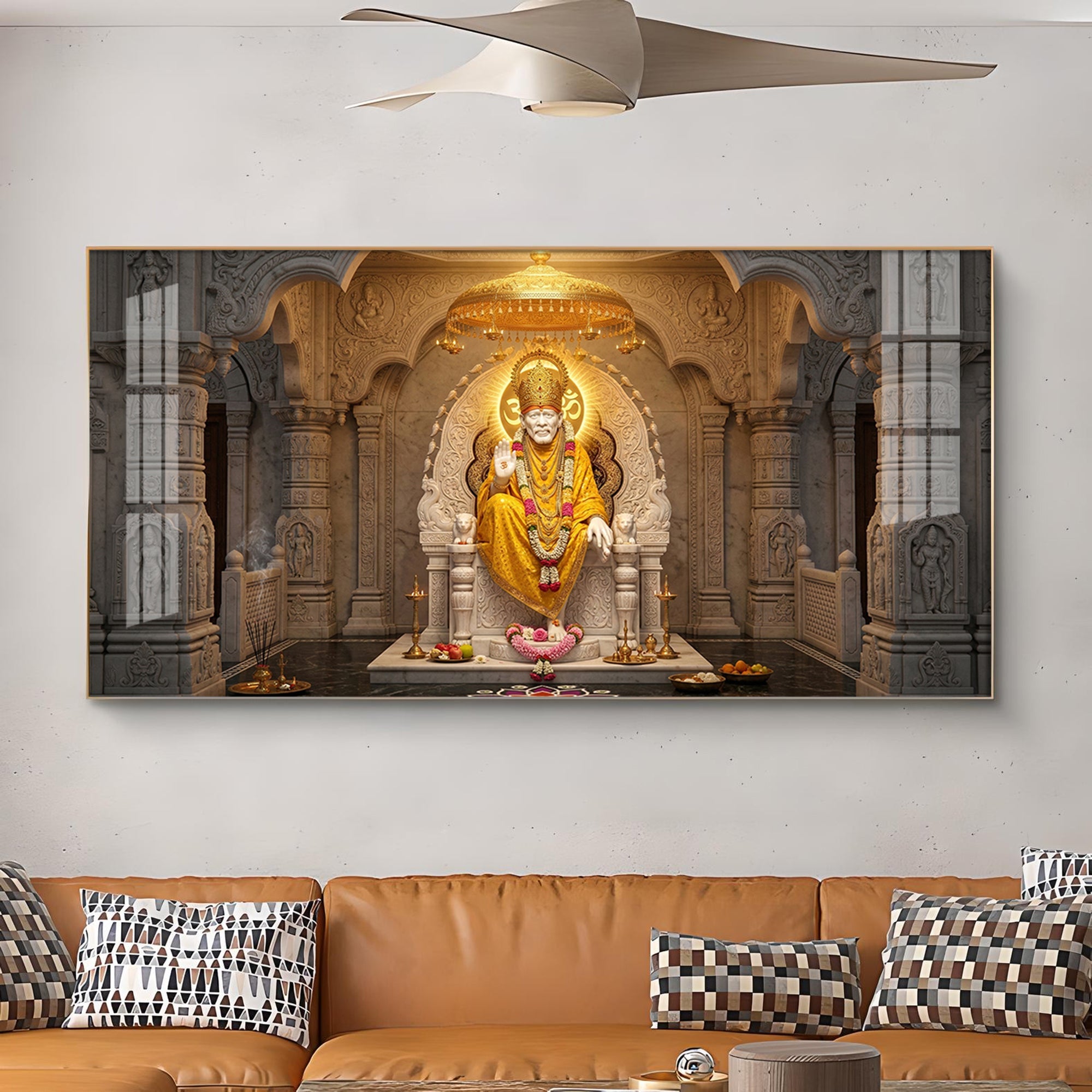 Divine Sai Baba Glass Finish Horizontal Wall Art