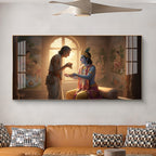 Shree Krishna With Sudama Ji Glass Finish Horizontal Wall Art