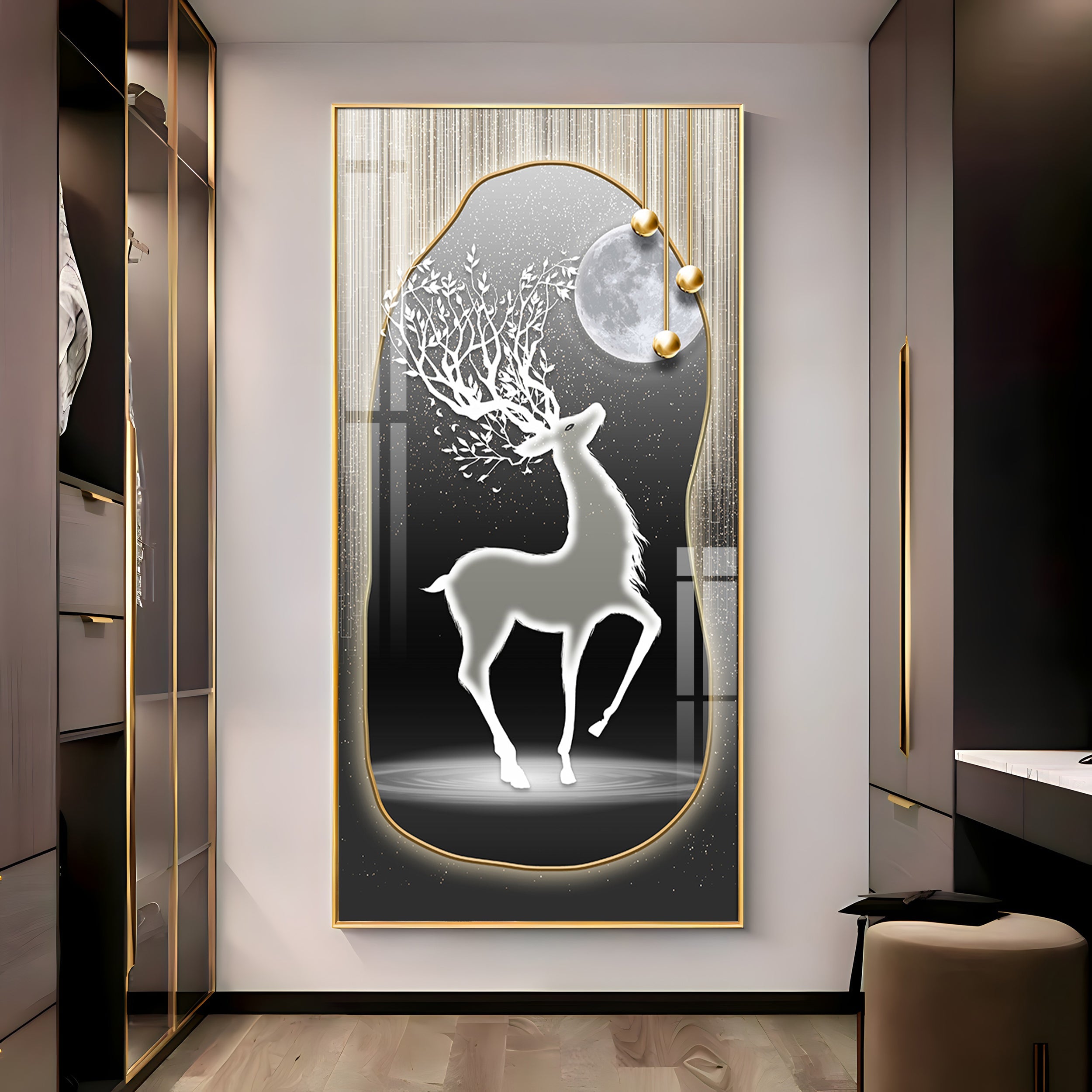 Silver Deer’s Gaze Premium Acrylic Vertical Wall Art