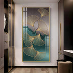Golden Ginkgo Leaves With Dark green Premium Acrylic Vertical Wall Art