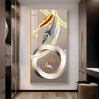 Deer With Gold & Silver Feather Premium Acrylic Vertical Wall Art