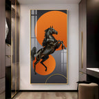 Black Horse With Vibrant Orange Background Premium Acrylic Vertical Wall Art