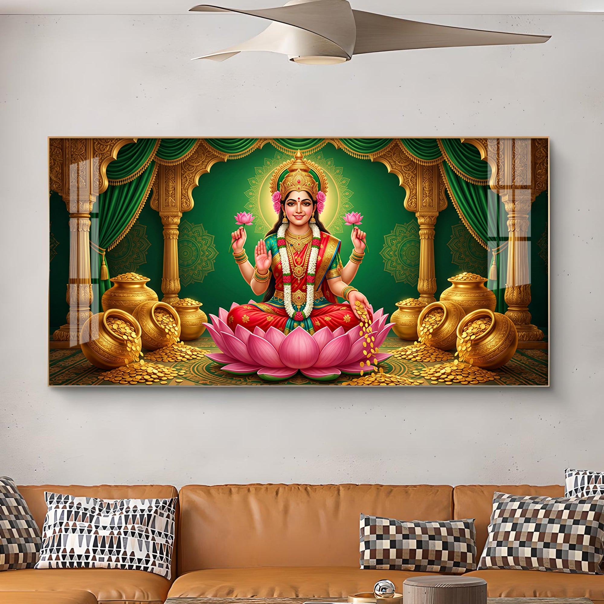 Lakshmi Mata Glass Finish Horizontal Wall Art
