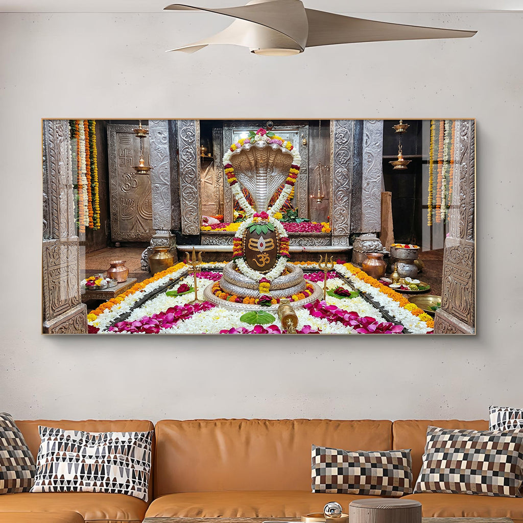 Omkareshwar Jyotirlinga Glass Finish Horizontal Wall Art