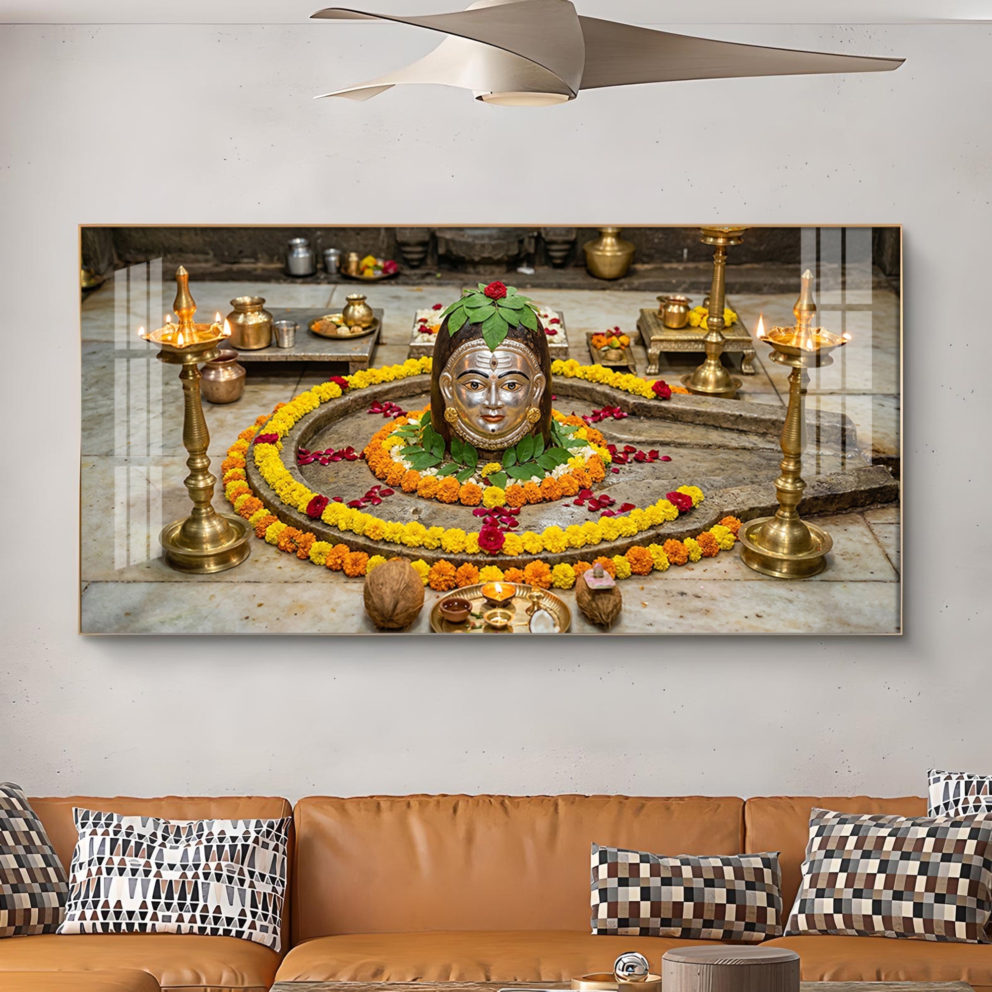 Trimbakeshwar Jyotirlinga Glass Finish Horizontal Wall Art