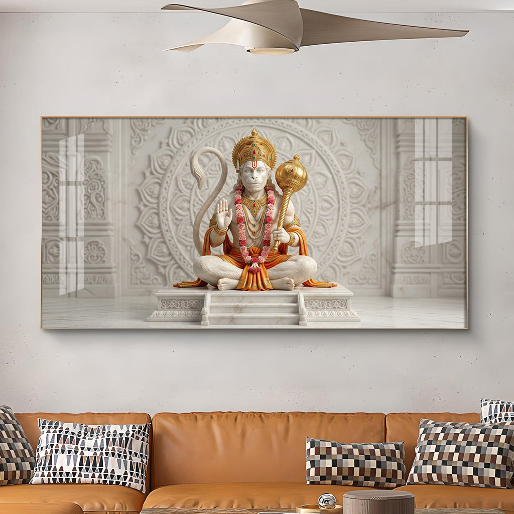 Lord Hanuman Glass Finish Horizontal Wall Art