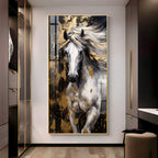 White Horse with Golden Gleam Premium Acrylic Vertical Wall Art