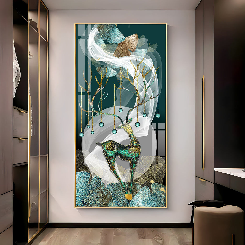 Deer With Dark Green Background Premium Acrylic Vertical Wall Art