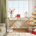 Golden Criss Cross Pattern Rectangular Shaped Designer Console Table - Decor Mantra 