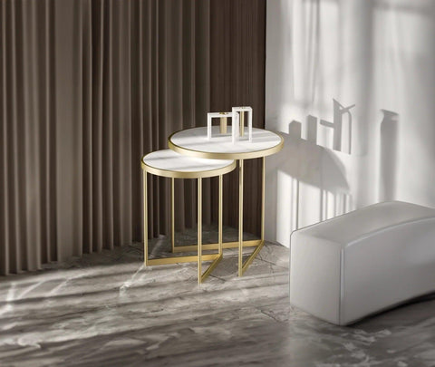 Golden Duo Metal Nesting Side Tables Set of 2 - Decor Mantra 
