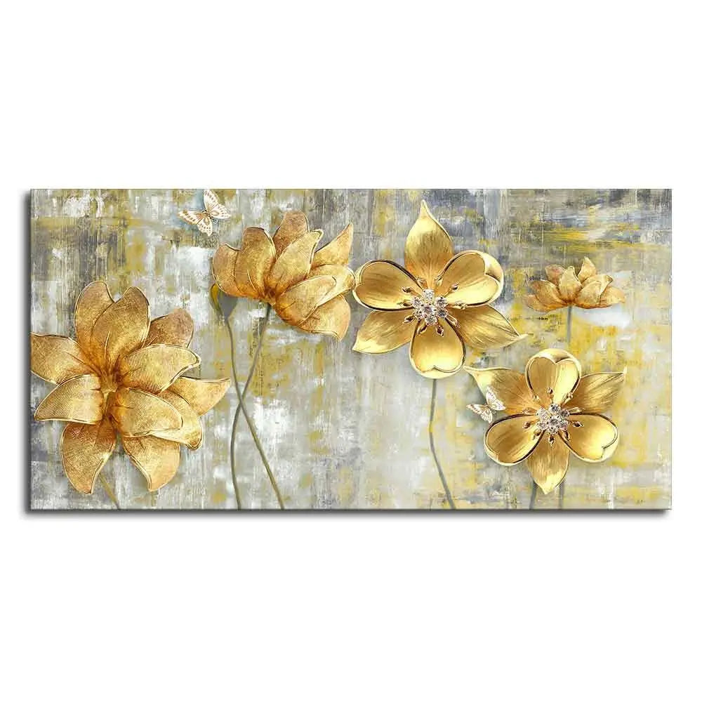 Golden Abstract Flowers Premium Wall Painting Decor Mantra