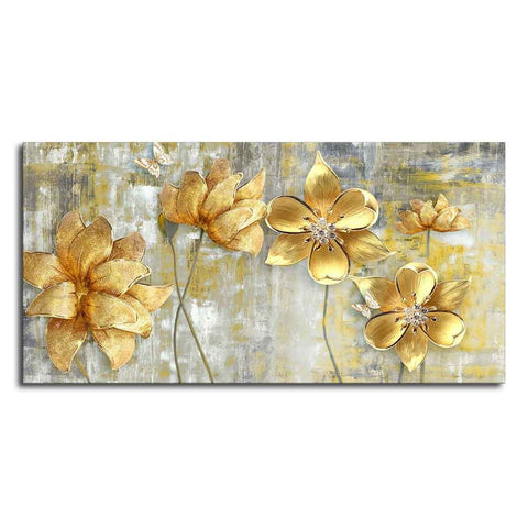 Golden Abstract Flowers Premium Wall Painting