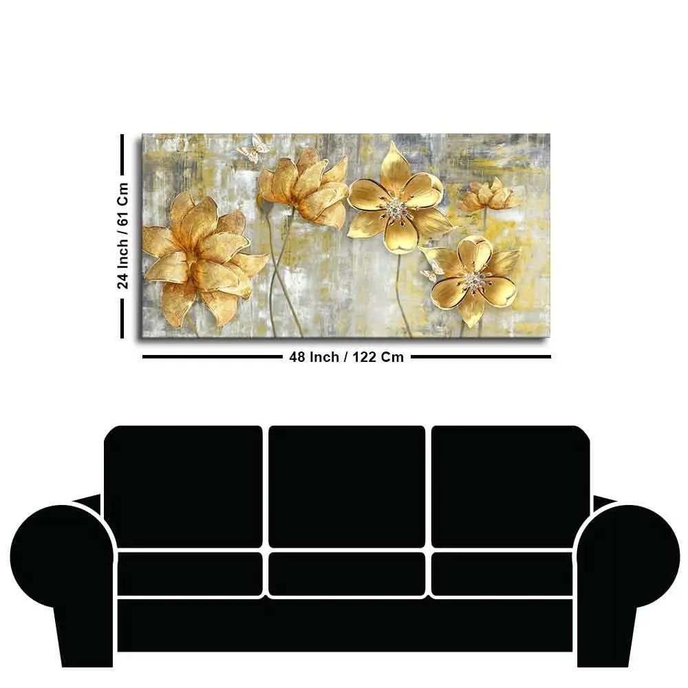 Golden Abstract Flowers Premium Wall Painting Decor Mantra