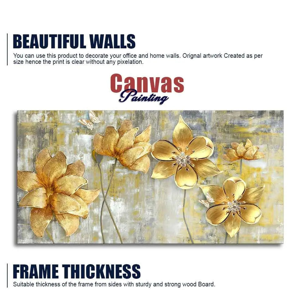 Golden Abstract Flowers Premium Wall Painting Decor Mantra