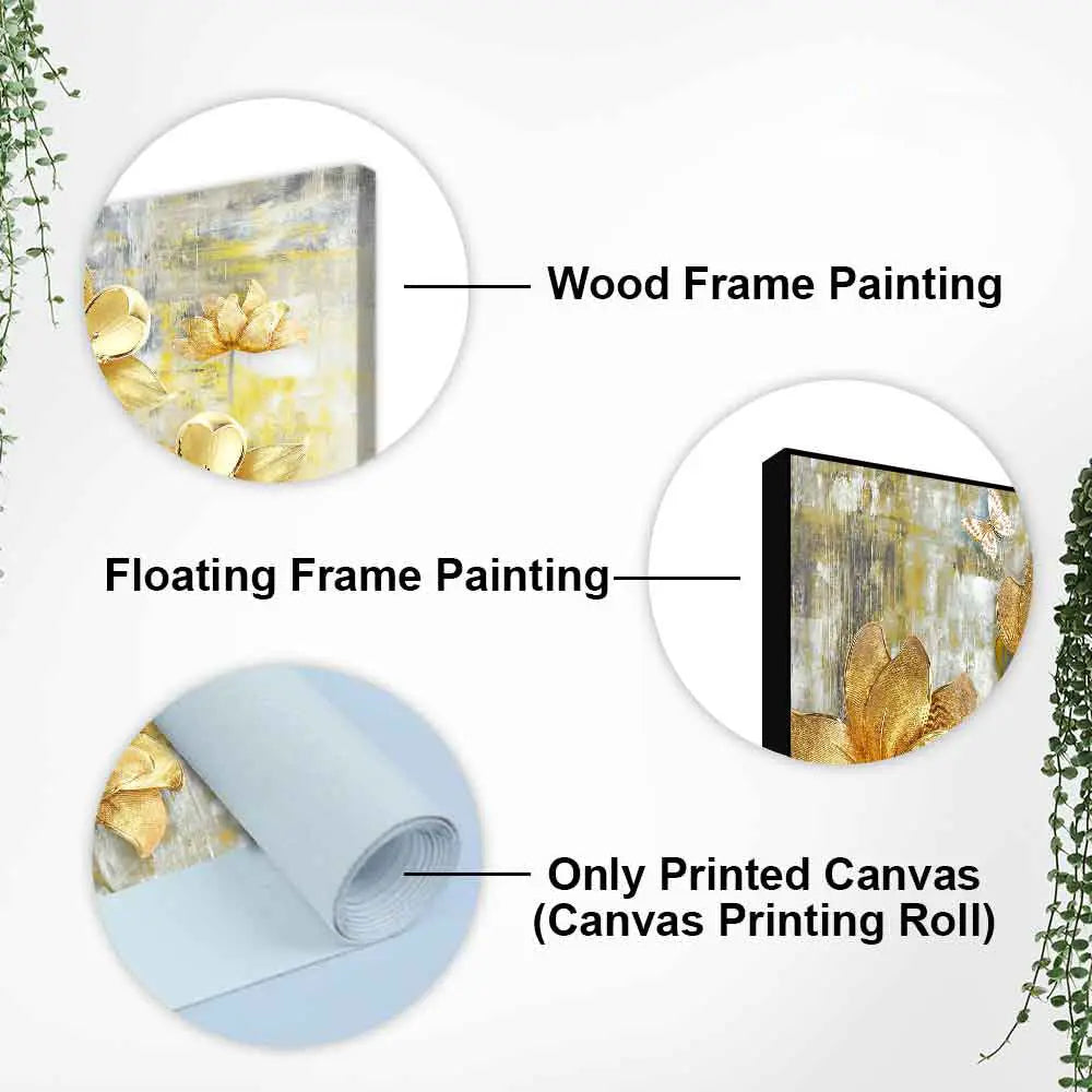Golden Abstract Flowers Premium Wall Painting Decor Mantra